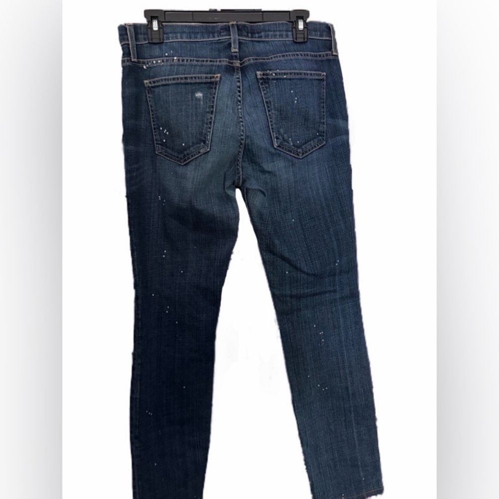 Current/Elliott Dark Blue Distressed Straight Leg Jeans - Picture 3 of 4
